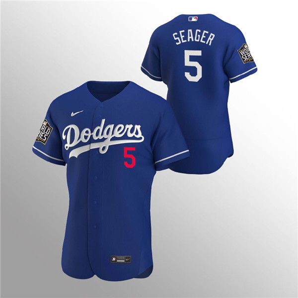 Men's Los Angeles Dodgers #5 Corey Seager Blue 2020 World Series Bound stitched MLB Jersey